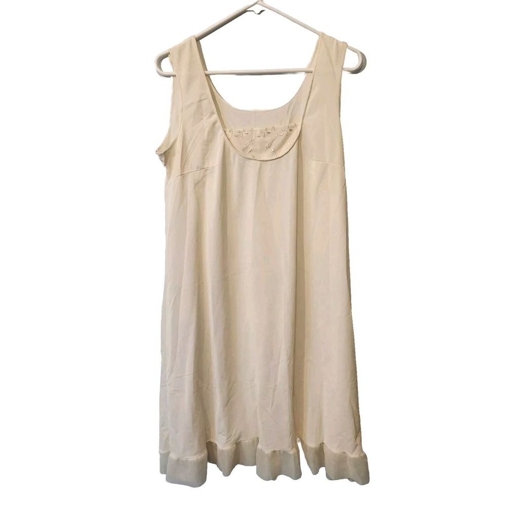 Snowdon Babydoll Negligee Nightgown‎ Vtg Small 80s 90s Ivory  Embroidered